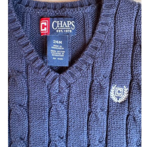 Chaps Navy Blue Cotton V-neck Cable Knit Sweater Vest Size 24 months - Picture 3 of 3